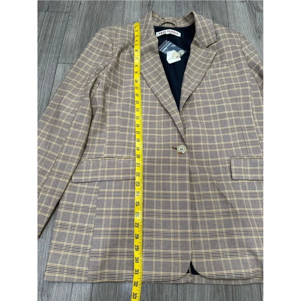 NWT Free People Crosby‎ Plaid Blazer Sz Large In WINTER WHEAT